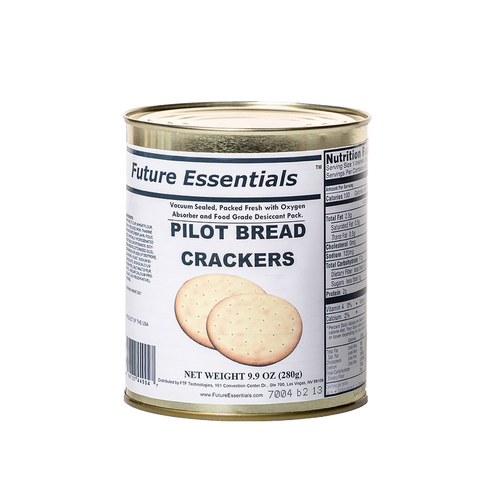 Metal can of handcrafted emergency pilot bread crackers weighing 9.9 oz, vacuum sealed with oxygen absorber and food-grade desiccant, ideal for Farm, Garden & Tool, Kitchen & Food, Emergency Supplies, Food, Pantry, Best Sellers, and Promo Eligible collections.