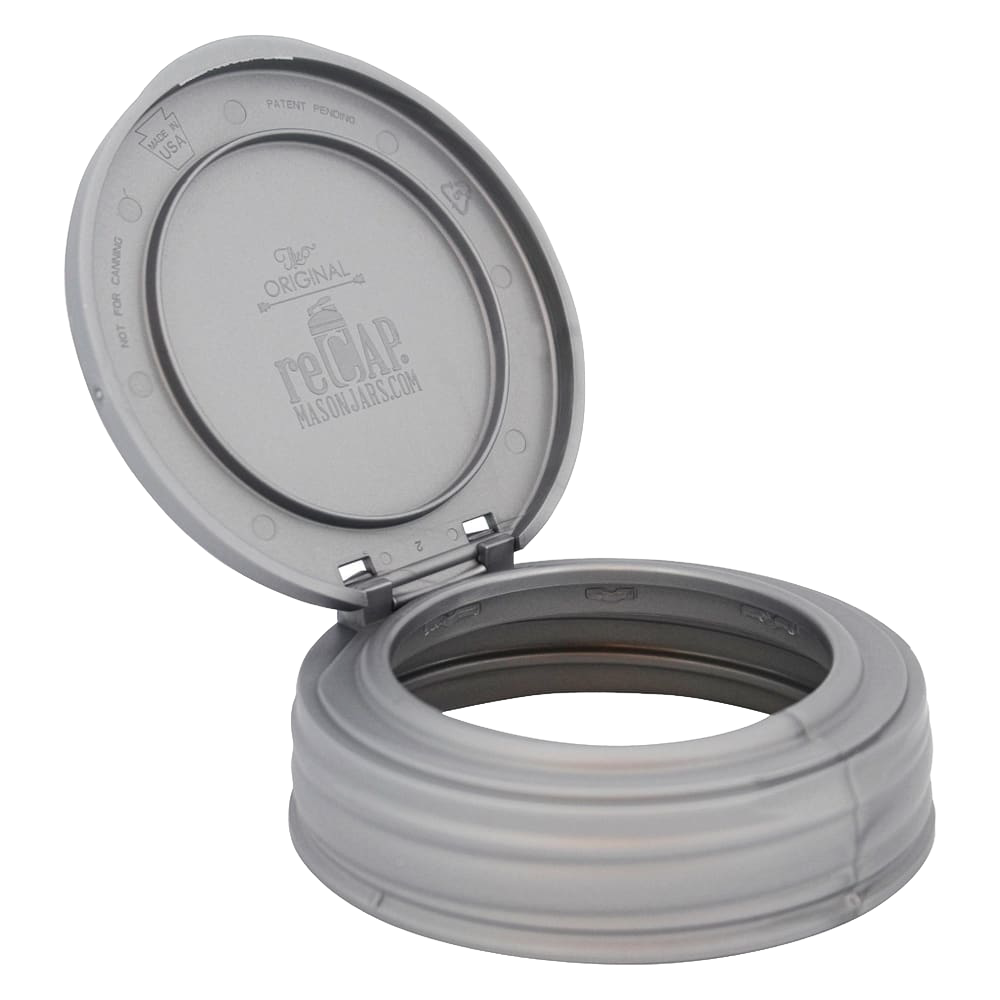 Handcrafted gray flip top lid designed for regular mouth jars, made in USA, featured for Home & Decor, Kitchen Gadgets, Household Helpers, Kitchen Accessories, and Storage and Serving collections.