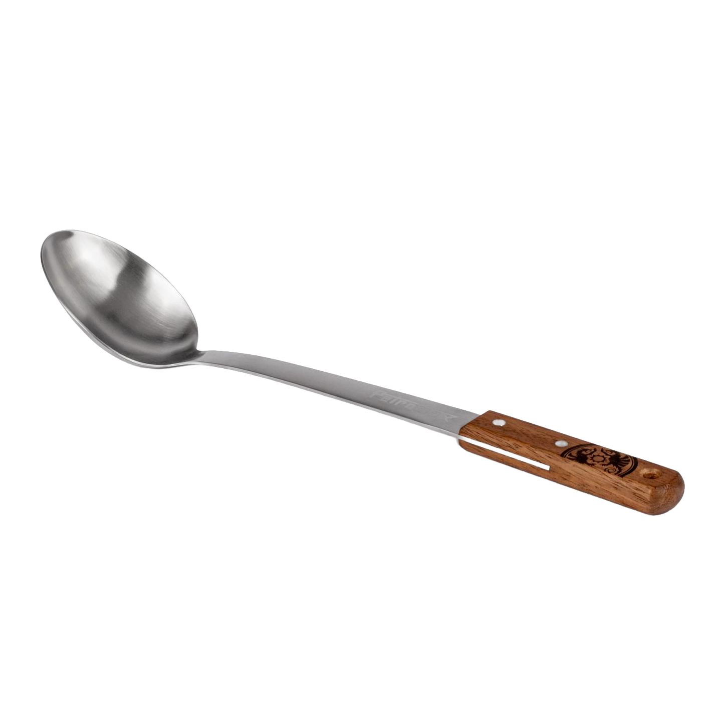 Long stainless steel serving spoon with durable walnut handle, handcrafted for convenient outdoor meal portioning in Farm, Garden & Tool, Kitchen & Food, Camping, Storage and Serving, Best Sellers, and Promo Eligible collections.