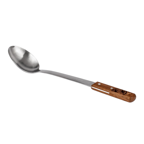 Long stainless steel serving spoon with durable walnut handle, handcrafted for convenient outdoor meal portioning in Farm, Garden & Tool, Kitchen & Food, Camping, Storage and Serving, Best Sellers, and Promo Eligible collections.