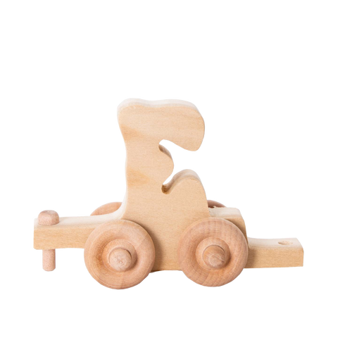 Handcrafted wooden train car featuring the letter F in natural finish, Amish made in the USA, perfect for indoor play and included in Toys, Books & Games and Wooden Toys collections.
