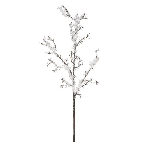 Artificial decorative branch with white frosted accents and textured brown stem, ideal for seasonal Home & Decor collections featuring unique USA Made pieces.