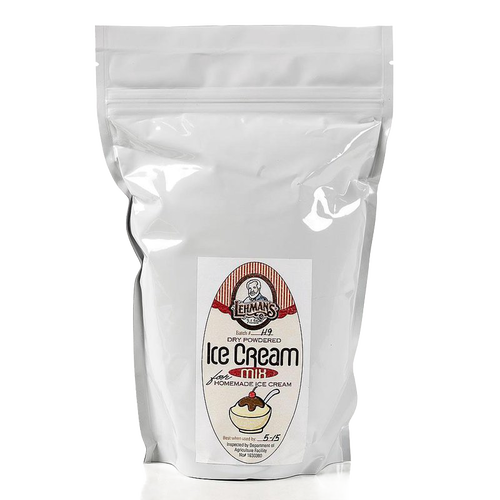 White resealable foil pouch containing handcrafted powdered ice cream mix for making creamy homemade ice cream; featured in Kitchen & Food, Dry Goods and Mixes, and USA Made collections.