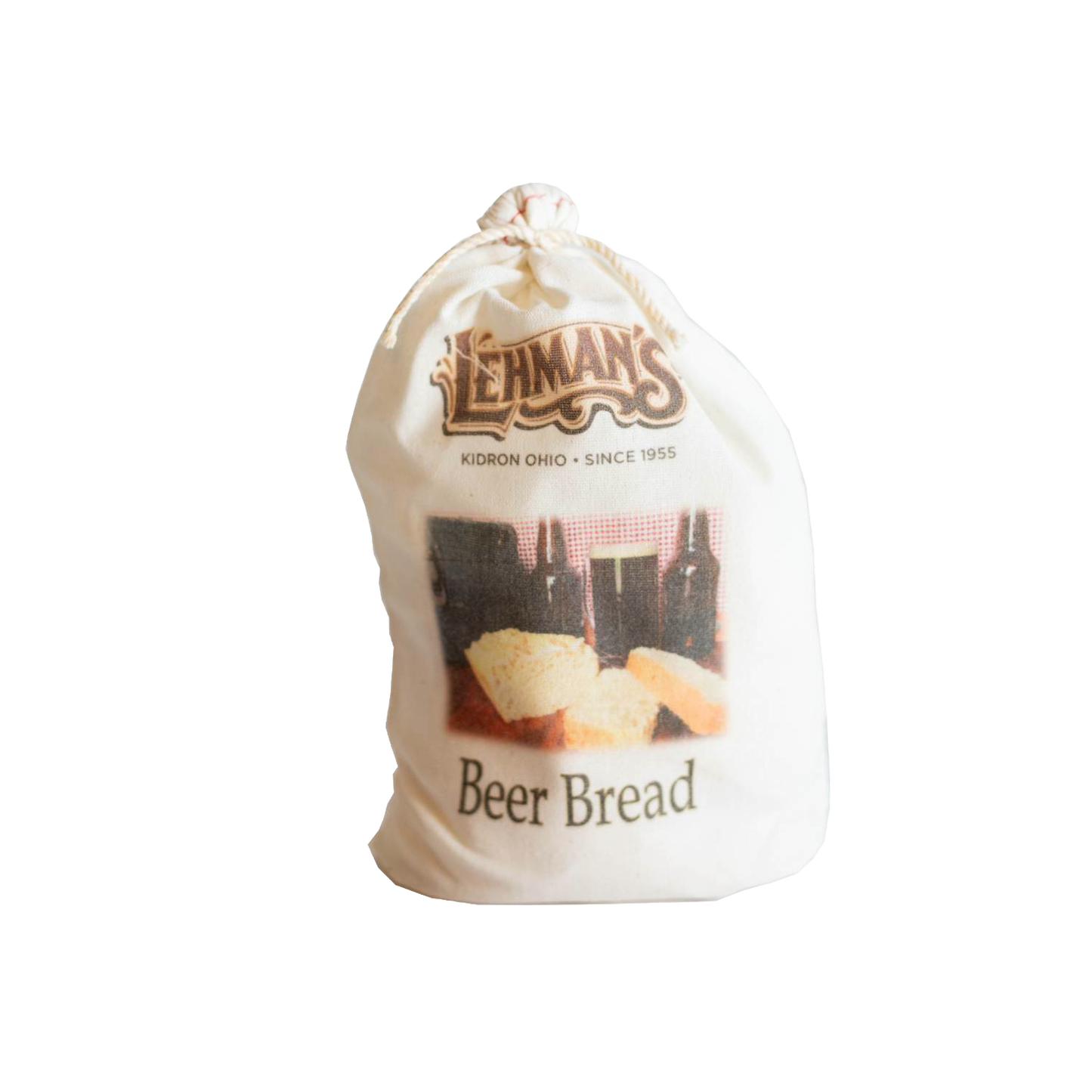 Natural fabric drawstring bag showcasing handcrafted beer bread mix with rustic label design, perfect for Kitchen & Food, Pantry, Dry Goods and Mixes, Best Sellers, and Promo Eligible collections.