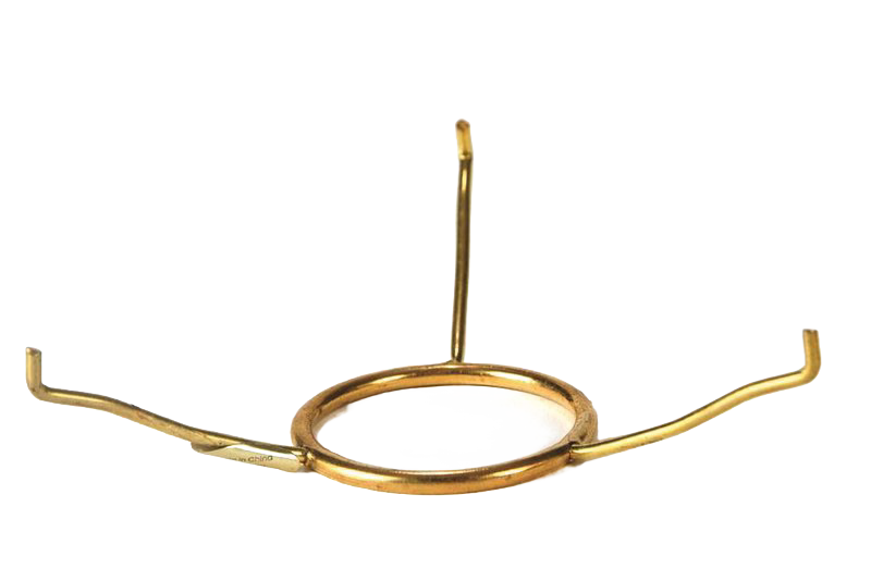 Elegant solid brass tripod holder with three arms and central ring, designed for supporting lamp shades, featured in Lamps & Lighting, Parts and Accessories, Shade Rings and Holders, Best Sellers, and Promo Eligible collections.