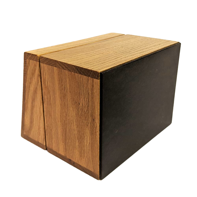 Handcrafted solid oak recipe box with a smooth protective finish and recessed hinges, made in USA, ideal for Kitchen & Food, Cookware, Baking Supplies, Holiday Hosting, Storage and Serving, and Best Sellers collections.