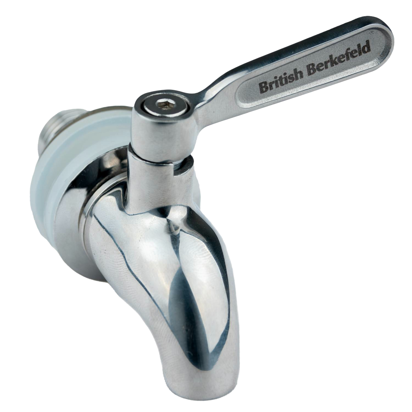 Handcrafted stainless steel replacement tap for gravity water filters, featuring a durable metal lever with engraved branding, ideal for Appliances and Emergency Supplies collections.