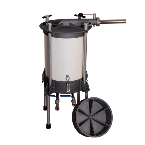 High-capacity water-powered sausage stuffer with sturdy metal frame, designed for bulk sausage making in Kitchen & Food, Specialty Equipment, Butchering Supplies, and Amish Made collections.