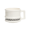White porcelain shaving mug with black decorative border and sturdy handle, designed for long-lasting use with large soaps, featured in Health & Wellness and Grooming collections.