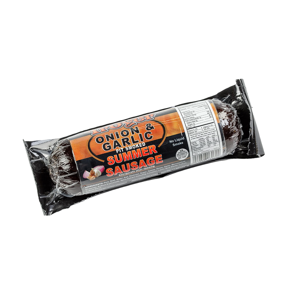 Handcrafted onion and garlic flavored summer sausage, pit smoked and vacuum-sealed for freshness, made in USA, perfect for Kitchen & Food, Snacks and Sweets, Pantry, Meats, and Best Sellers collections.