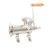 Handcrafted stainless steel mounted meat grinder with wooden handle and pre-drilled base for secure attachment, featured in Kitchen & Food, Specialty Equipment, Butchering Supplies, and Best Sellers collections.