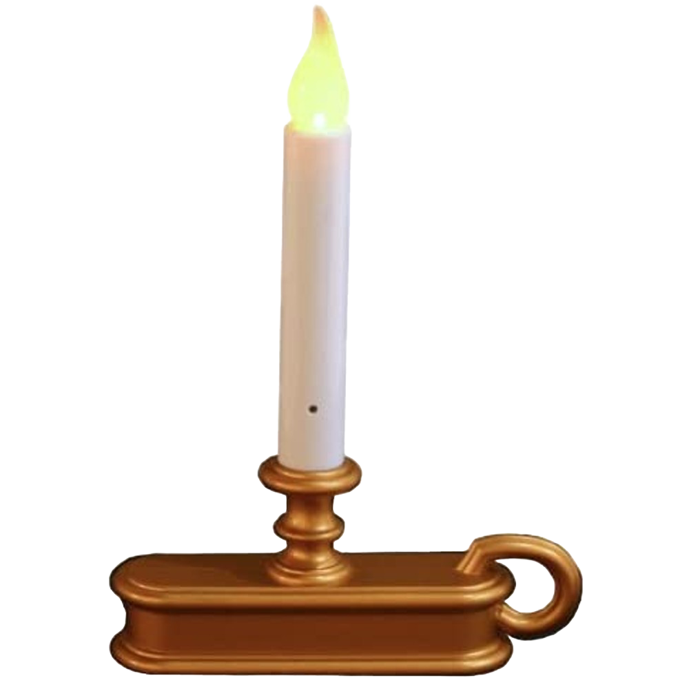 Classic-style cordless window candle with a warm LED flame and brass-colored base, perfect for adding safe, flickering light to home decor and holiday settings.