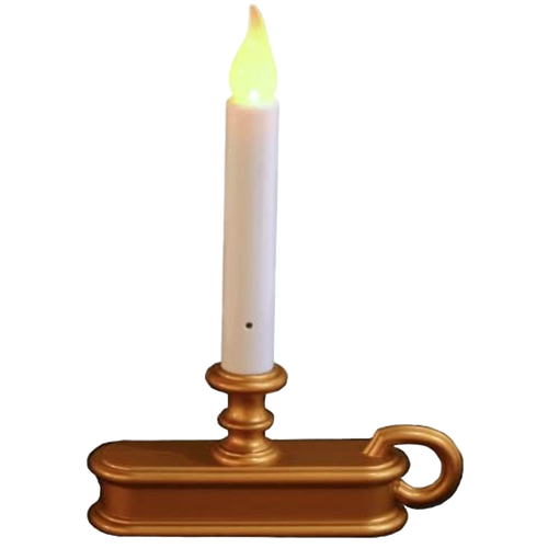 Classic-style cordless window candle with a warm LED flame and brass-colored base, perfect for adding safe, flickering light to home decor and holiday settings.