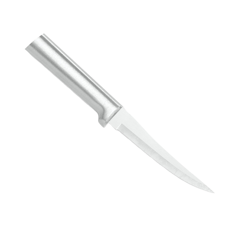 Sleek high carbon stainless steel paring knife with solid aluminum handle, handcrafted in the USA, ideal for precise food prep in kitchen knives and farm tool collections.