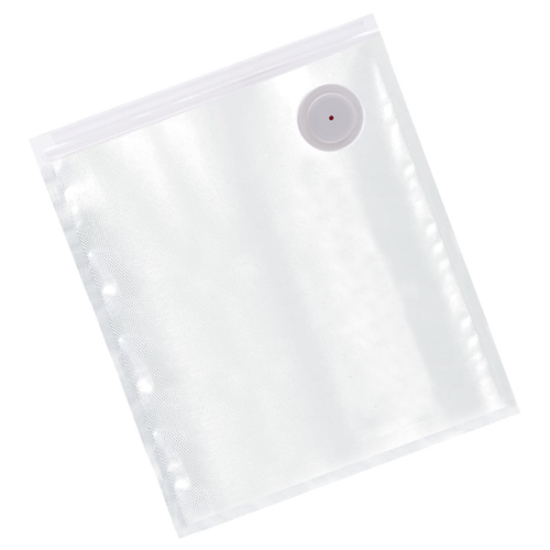 Clear reusable vacuum zipper bag with sealing port, designed to extend freshness of lunch meat, cheese, and vegetables, featured in Kitchen & Food and Food Preservation collections.