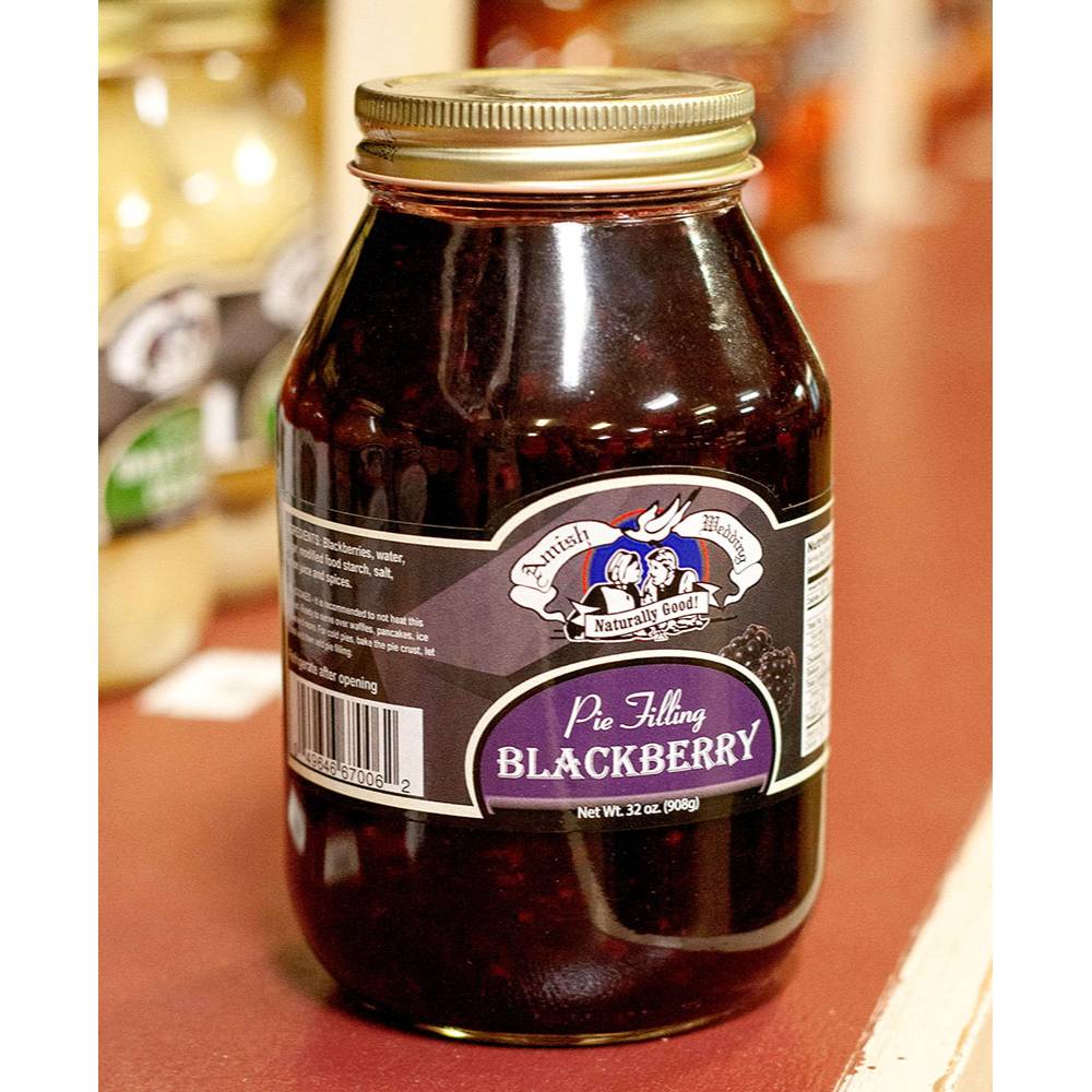 Handcrafted jar of Amish-made blackberry pie filling with natural ingredients, free from corn syrup and artificial coloring, part of Kitchen & Food, Food, Pantry, USA Made, Best Sellers, and Promo Eligible collections.