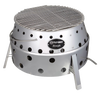 Stainless steel portable camp grill and fire bowl with ventilation holes and fold-out legs, designed for outdoor cooking, grilling, and campfire use in Farm, Garden & Tool and Camping collections.