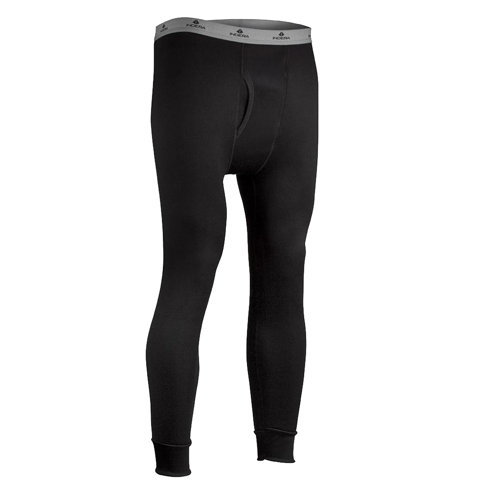 Black fleece long johns pants with fleeced polyester lining, ribbed cuffs, and branded elastic waistband, designed for moisture-wicking and warmth, featured in Health & Wellness, Clothing and Accessories, Best Sellers, and Promo Eligible collections.