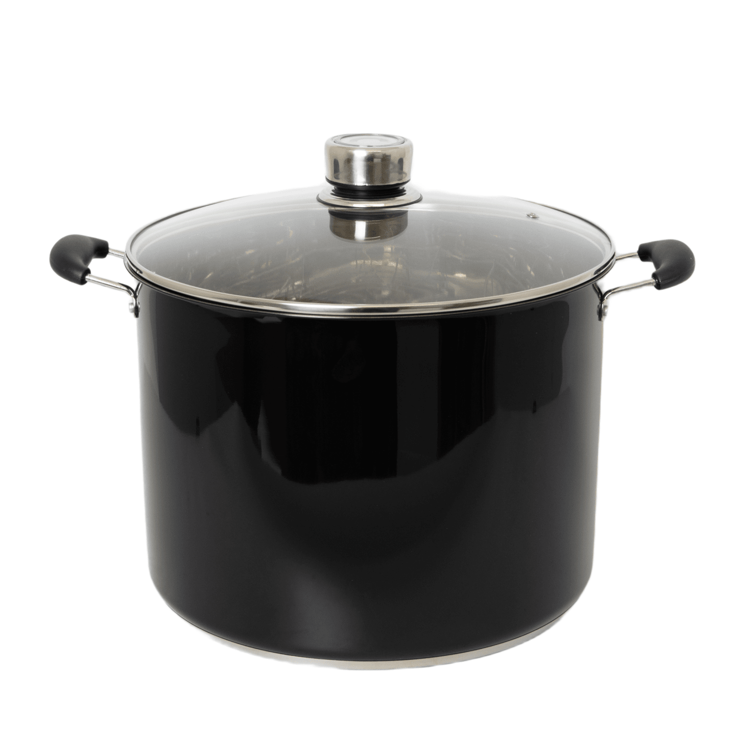 Black 21.5-quart water bath canner with glass lid featuring built-in temperature gauge and black handles, ideal for Kitchen & Food, Food Preservation, Canning, and Best Sellers collections.