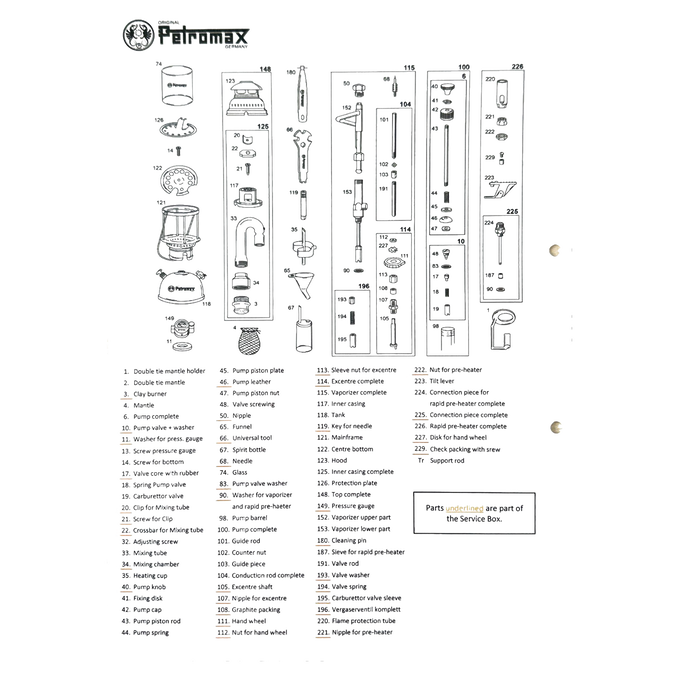 Detailed assembly diagram and parts list for a specialized lamp accessory, illustrating individual components with clear labeling and multilingual instructions, suitable for lamps and lighting enthusiasts.