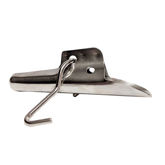 Heavy-duty stainless steel bucket spile with sturdy hook for hanging collection buckets, designed for easy insertion into trees, ideal for Farm, Garden & Tool and Maple Syrup Sugaring Supplies collections.