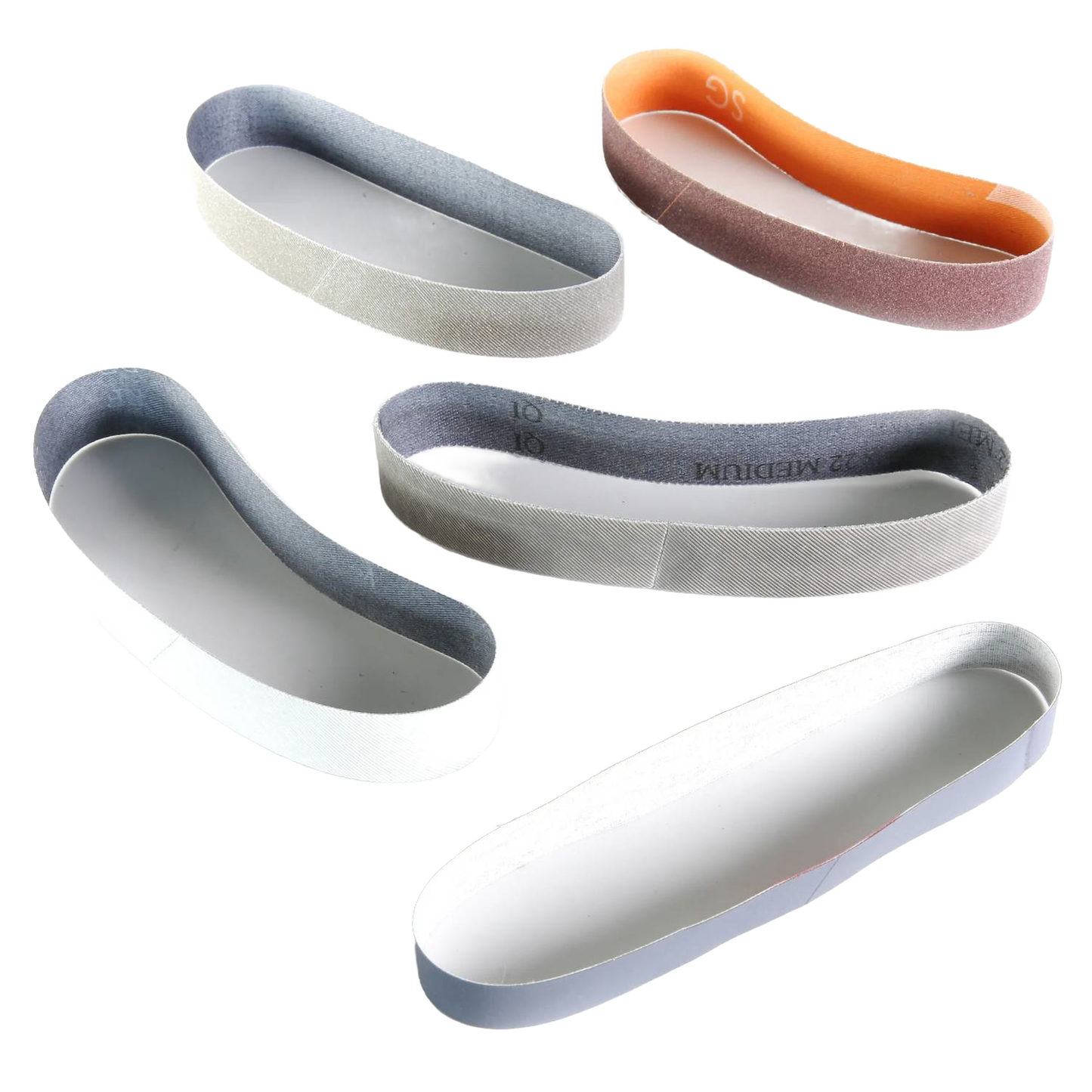 Set of five replacement abrasive belts in varying grits for versatile knife and tool sharpening, suitable for Kitchen & Food, Food Prep, Knives, Sharpeners and Cutting Boards, and Best Sellers collections.