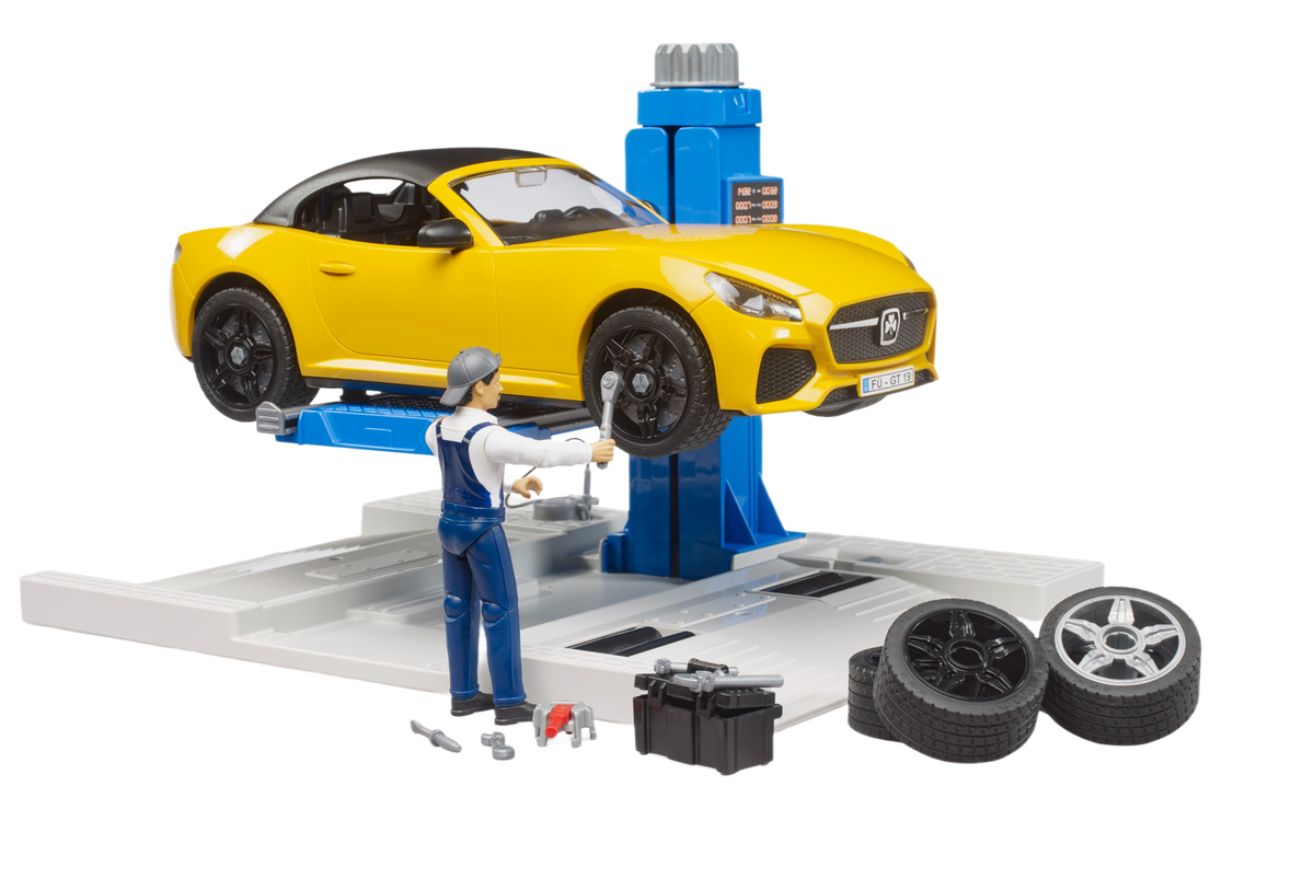 Bruder Toys bworld Car Service Centre with Roadster