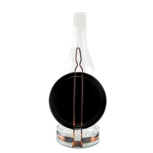 Handcrafted reflector oil lamp with clear glass base, removable copper-toned mirror reflector, and tall glass chimney, ideal for Lamps & Lighting, Oil Lamps, Wall Lamps, Best Sellers, Promo Eligible, and Sale collections.