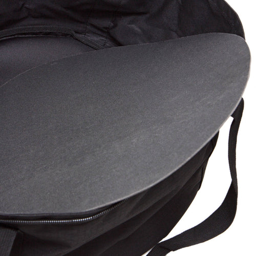 Close-up of the foam padding inside a black transport bag designed to protect Dutch ovens, featured for use in Farm, Garden & Tool and Camping collections.