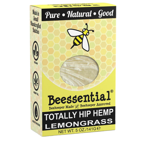Handcrafted natural soap bar in lemongrass scent with hemp oil, made in small batches in the USA, featuring vegan ingredients, perfect for Health & Wellness, Grooming and Personal Hygiene collections.