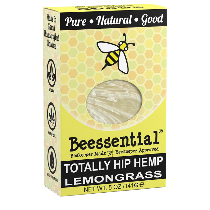 Handcrafted natural soap bar in lemongrass scent with hemp oil, made in small batches in the USA, featuring vegan ingredients, perfect for Health & Wellness, Grooming and Personal Hygiene collections.