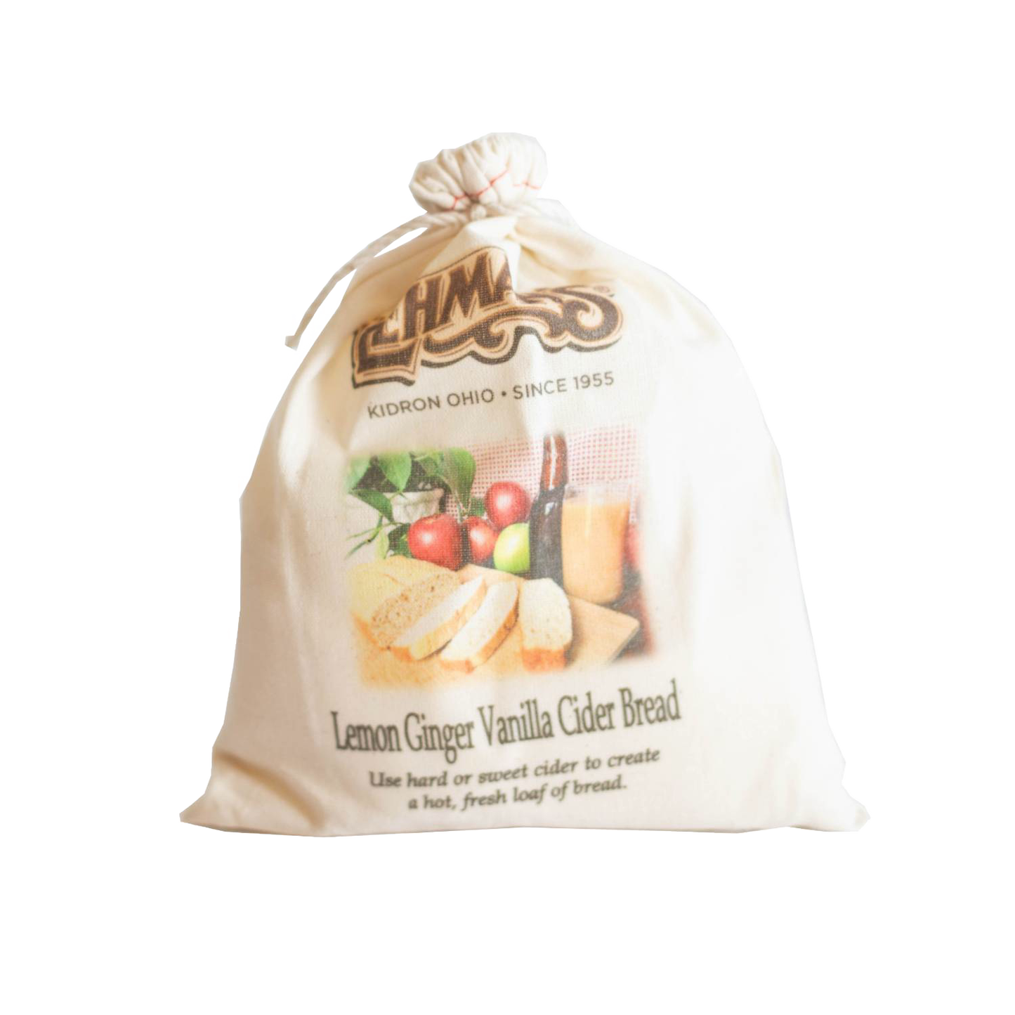 Soft fabric drawstring bag featuring handcrafted Lemon Ginger Vanilla Cider Bread mix with rustic fruit and bread imagery, perfect for Kitchen & Food, Pantry, Dry Goods and Mixes, Best Sellers, and Promo Eligible collections.