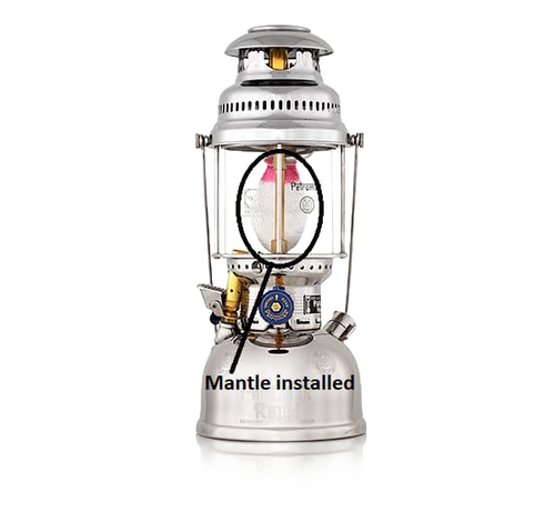 Silver high-pressure lamp with installed durable rounded mantle, featured in Lamps & Lighting, Parts and Accessories, Wicks and Mantles, Best Sellers, and Promo Eligible collections.