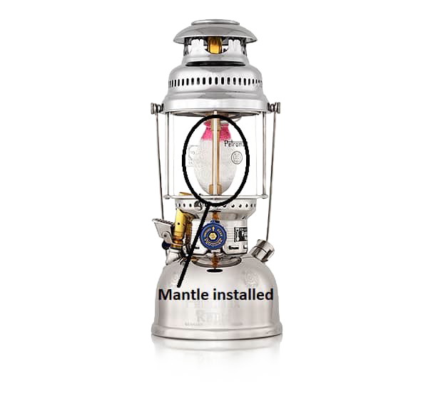 Silver high-pressure lamp with installed durable rounded mantle, featured in Lamps & Lighting, Parts and Accessories, Wicks and Mantles, Best Sellers, and Promo Eligible collections.
