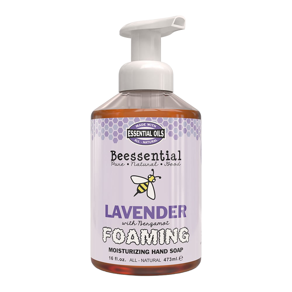 16 fl oz pump bottle of handcrafted foaming moisturizing hand soap in lavender and bergamot scent, made in small batches in USA, ideal for Health & Wellness, Soaps, and Best Sellers collections