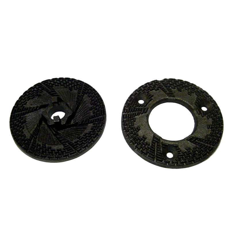 Two durable black grinding burrs designed for adjustable grain milling, crafted to enhance precision and efficiency, suitable for Kitchen & Food, Grain Mills, Best Sellers, Bread Making Supplies, and Promo Eligible collections.