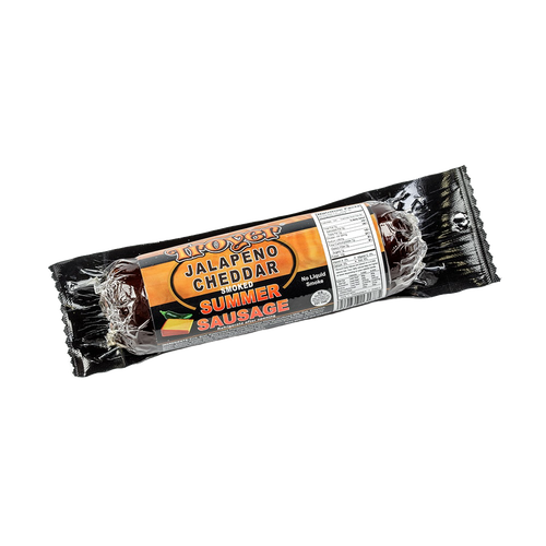 Handcrafted smoked summer sausage featuring a spicy jalapeno cheddar blend, vacuum-sealed for freshness and ideal for Kitchen & Food, Snacks and Sweets, Pantry, Meats, USA Made, and Best Sellers collections.