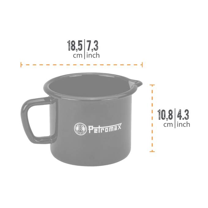 Handcrafted enameled steel pot with sturdy handle and pour spout, designed for lightweight outdoor use in Camping, Kitchen & Food, Farm, Garden & Tool, and Cookware collections.
