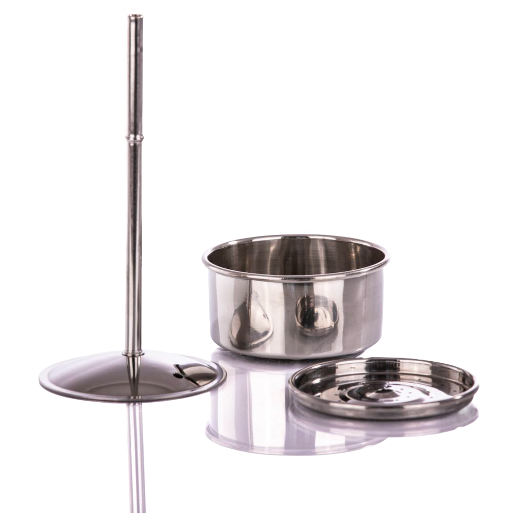 Stainless steel percolator parts including a brewing basket, filter plate, and pump rod, designed for gentle coffee and tea preparation, ideal for Camping, Kitchen & Food, and Brewing Coffee and Tea collections.