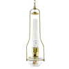 Clear glass hanging lamp with brass tilt-frame hanger, featuring an elegant vintage design, ideal for Farm, Garden & Tool, Lamps & Lighting, and Hanging Lamps collections.