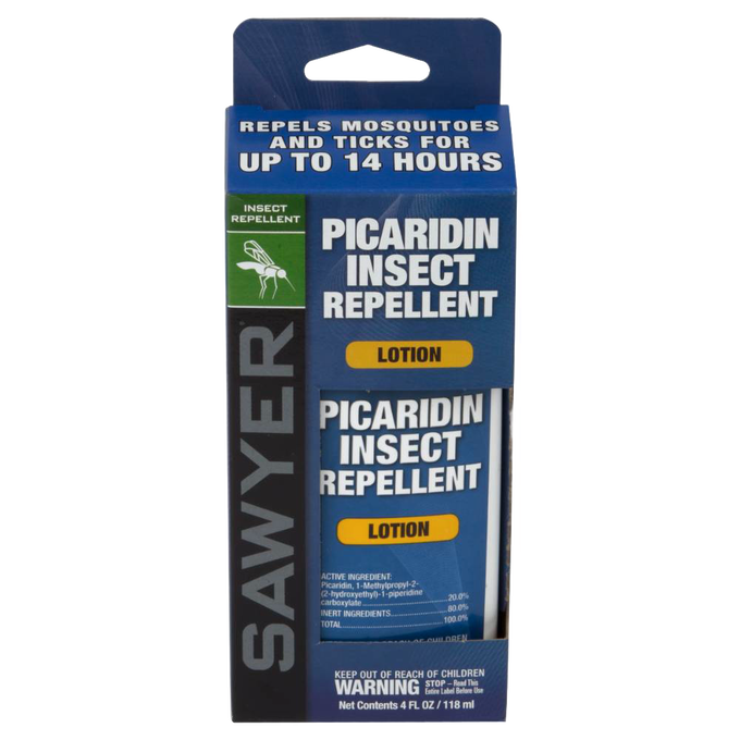 Packaging of Sawyer insect repellent lotion with 20% Picaridin, offering protection from mosquitoes and ticks, suitable for Farm, Garden & Tool, Camping, and Balms, Creams and Lotions collections.