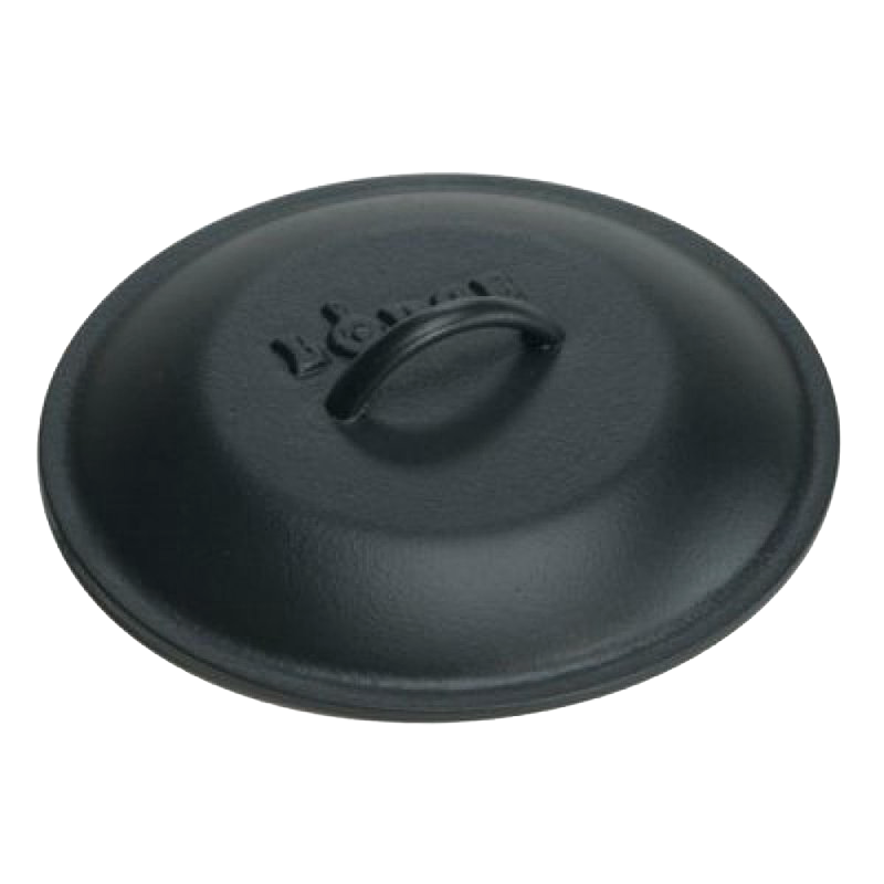 Pre-seasoned cast iron kettle lid with sturdy handle and embossed branding, designed for use with size 5 or 8 cast iron cookware, made in USA and ideal for Kitchen & Food, Cookware, Cast Iron, USA Made, Best Sellers, and Promo Eligible collections.