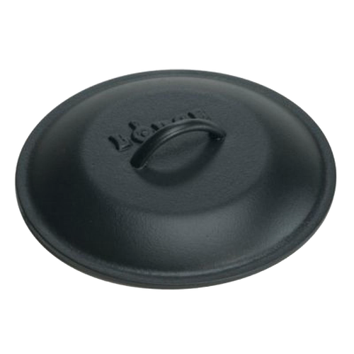 Pre-seasoned cast iron kettle lid with sturdy handle and embossed branding, designed for use with size 5 or 8 cast iron cookware, made in USA and ideal for Kitchen & Food, Cookware, Cast Iron, USA Made, Best Sellers, and Promo Eligible collections.
