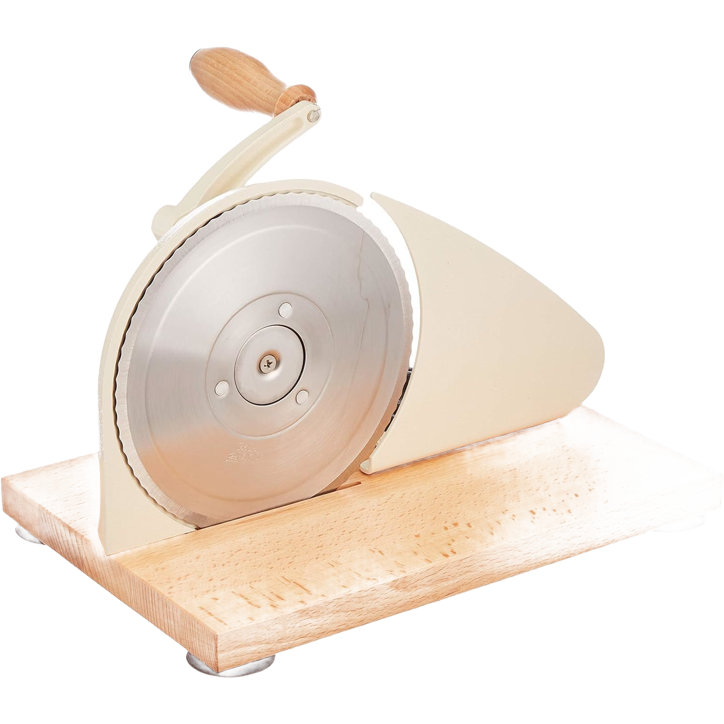 Manual bread slicer with a sharp stainless steel circular blade, easy hand crank with wooden handle, and a sturdy wooden base, perfect for Kitchen & Food, Choppers and Cutters, Best Sellers collections.
