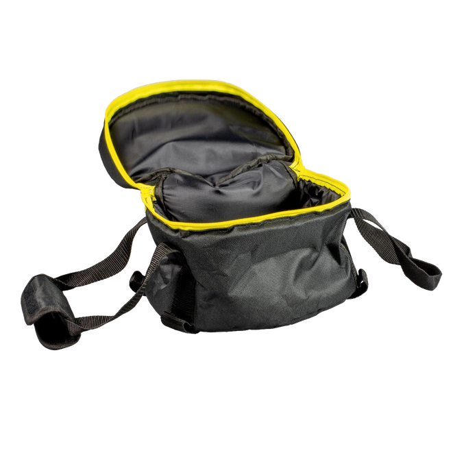 Durable black and yellow insulated tote bag with thick padding and adjustable straps, designed for secure transport and storage, featured in Camping, Cookware, and Best Sellers collections.