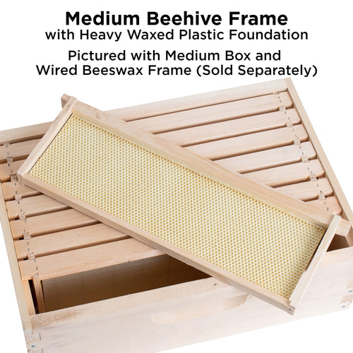 Handcrafted Amish made medium wood bee frame with heavy waxed plastic foundation, compatible with 5, 8, and 10-frame hives, featured in Farm, Garden & Tool and Beekeeping Supplies collections.