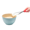 Hand holding a multi-use whisk with a red handle, lifting whipped cream from a blue mixing bowl, ideal for Kitchen & Food, Kitchen Gadgets, Cooking and Baking Helpers, Best Sellers, Promo Eligible collections.