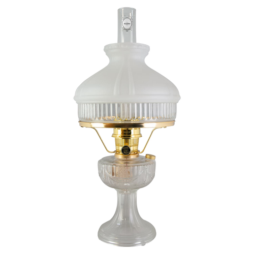 Handcrafted Aladdin Lincoln Drape oil lamp with frosted white glass top shade, clear glass base, and brass burner, perfect for Farm, Garden & Tool, Lamps & Lighting, Emergency Supplies, Oil Lamps, Table Lamps, Best Sellers, and Promo Eligible collections.
