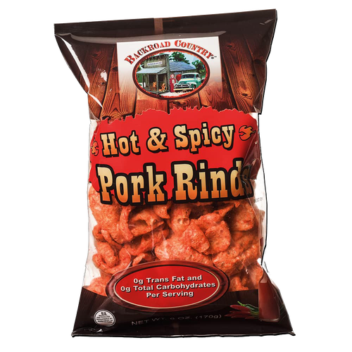 Two bags of handcrafted hot and spicy pork rinds made in USA, perfect savory snacks for Kitchen & Food, Snacks and Sweets, USA Made, Best Sellers, and Promo Eligible collections.