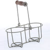 Vintage-style wire holder with two circular compartments and a turned wooden handle, designed for carrying or storing items, suited for Farm, Garden & Tool, Camping, Best Sellers, and Promo Eligible collections.